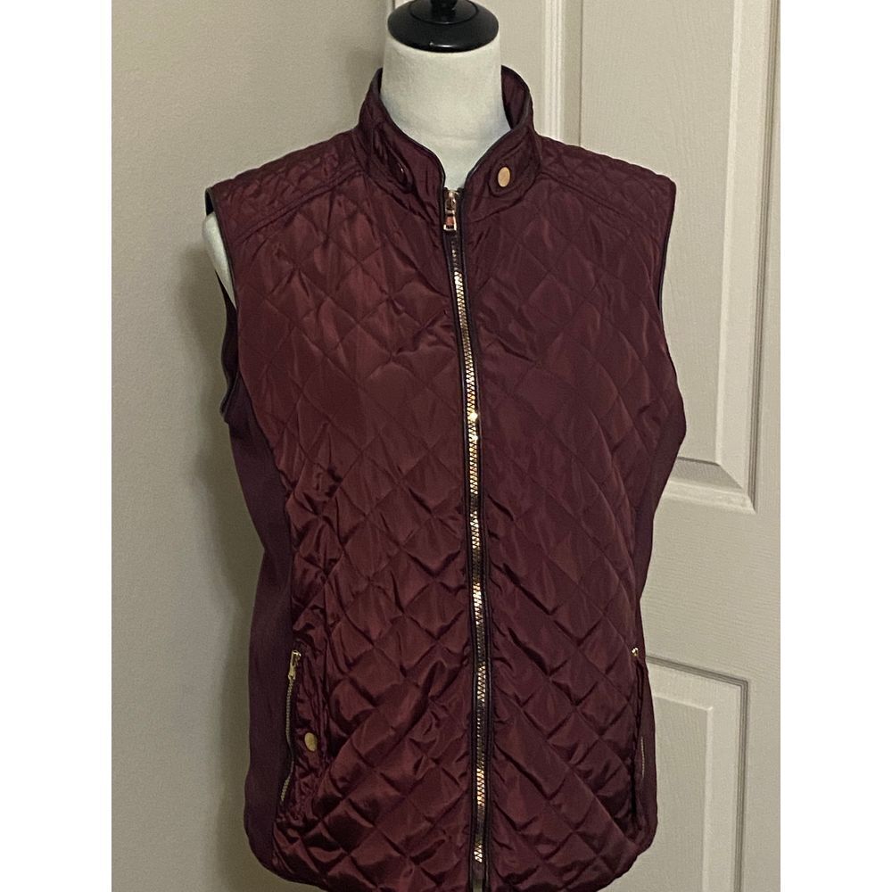 Cavalini Burgundy Quilted Zip-Up Vest Women's Outerwear Sleeveless‎ Jacket